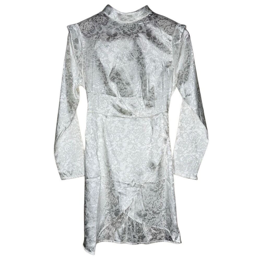 NWT Glamaker White Long Sleeve Mini Bodycon Dress Size S Floral Tulip Hem
